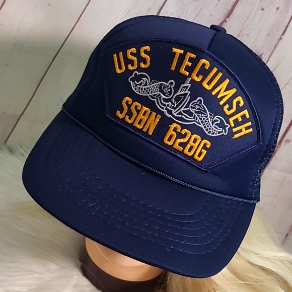 USS Tecumseh SSBN-6286 Mesh Snapback Cap Hat Navy Blue Boat Submarine Ship - Picture 12 of 16